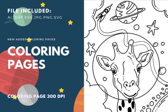 A Cosmic Giraffe Design Asset for Graphics and Coloring Pages