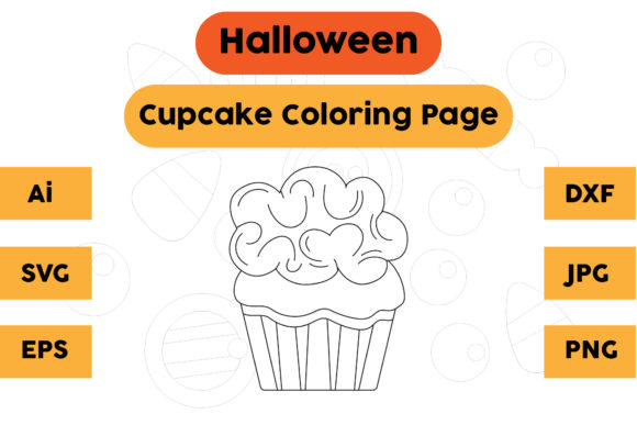 Halloween Coloring Page Cupcake Graphics for Seasonal Branding