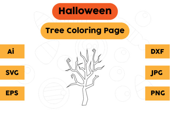 Halloween Coloring Page Tree 05 Graphics for Creative Products