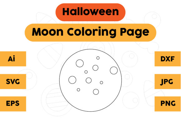 Moon Halloween Coloring Page: A Graphics Asset for Kid-Friendly Content
