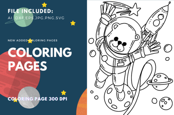 Space Bear Coloring Page Graphics for Branding and Content